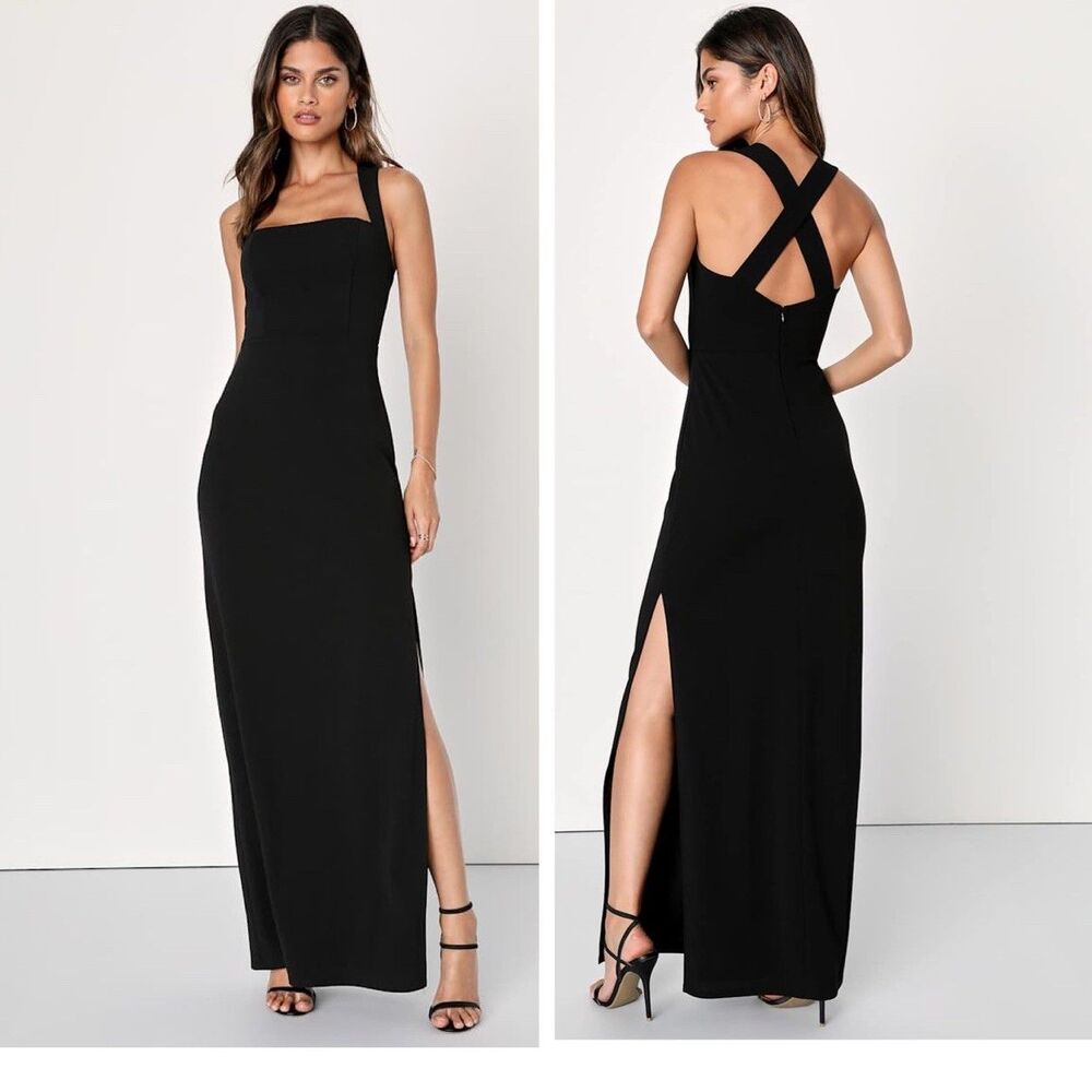 Lulu's Black Maxi Dress with Crisscross Back